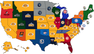 USA map depicting NBA teams popularity runs