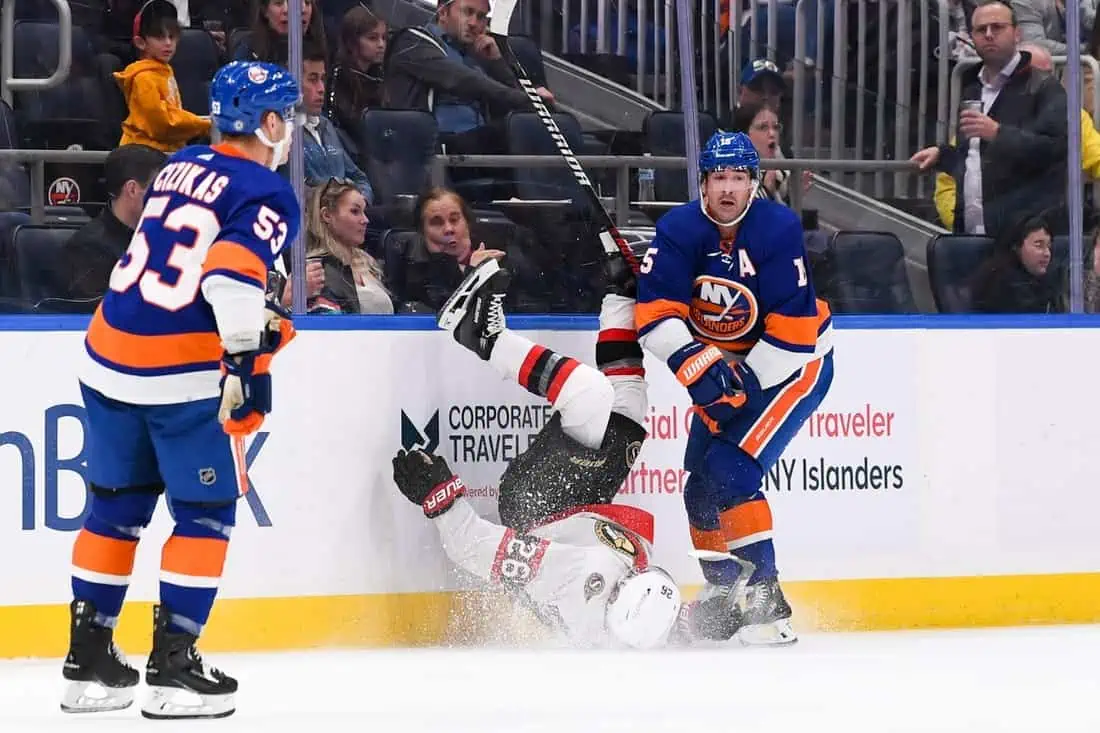 Islanders Win After Sens' Erik Brannstrom Taken Off On Stretcher