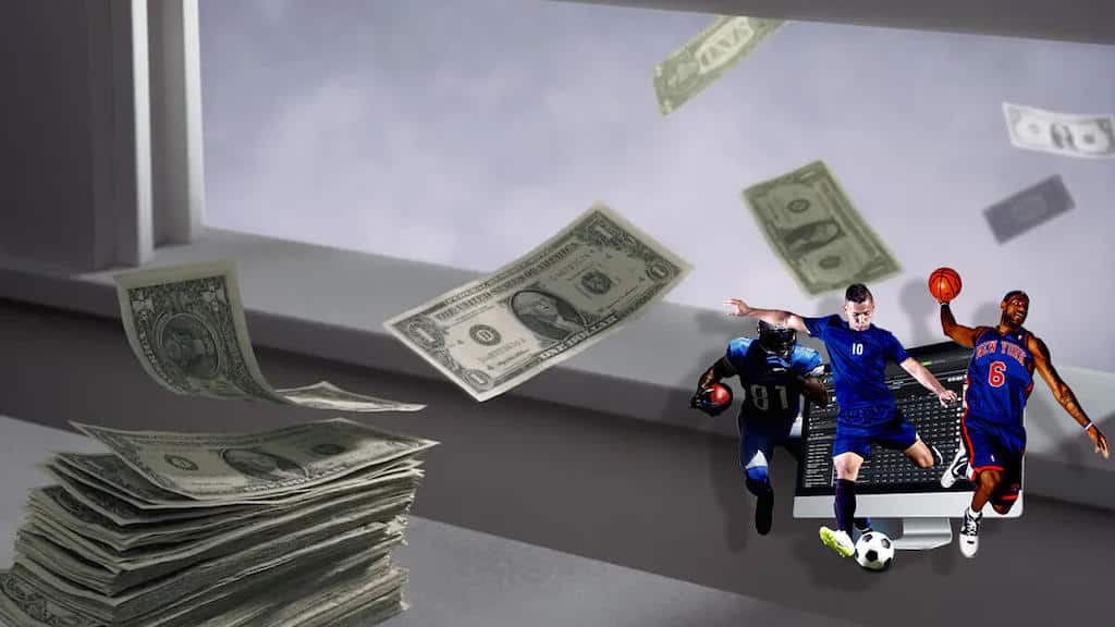 a montage of sports players in front of cash